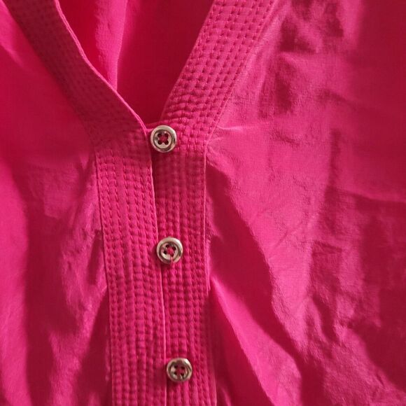 Banana Republic Womens Silk Shirt Size S Pink‎ Long Sleeve V Neck Barbiecore - Picture 2 of 9